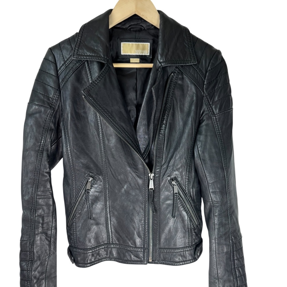 MICHAEL Michael Kors Black Zip Front Leather‎ Moto Jacket Sz S